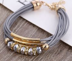 bracelet leather and beads gray Leather Bracelet For Women, Leather Charm Bracelets, Jewelry Rack, Rope Jewelry, Gold Armband, Christmas Bracelet, Bead Charm Bracelet, Gold Bracelet Chain, Leather Bracelets