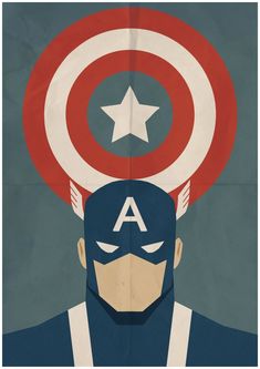 a captain america poster with the shield on his head