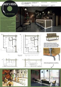 an image of a plan for a restaurant with tables and benches in it, along with seating