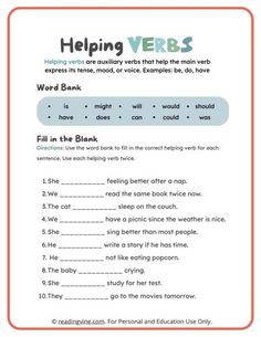 the helping verbs worksheet