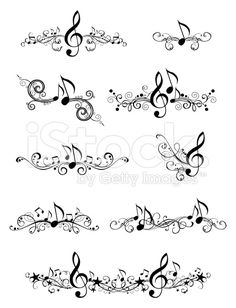 a set of musical notes with swirls