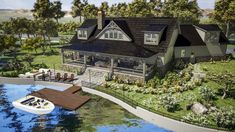 this is an artist's rendering of a boat dock and house in the water