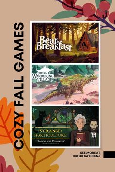 Bear and Breakfast, The Wandering Village, Strange Horticulture Cosy Switch Set Up, Cozy Computer Games, Nintendo Switch Games Aesthetic, Aesthetic Games To Play, Cozy Nintendo Switch Games, Cozy Switch Games, Cosy Games, Aesthetic Games, Aesthetic Apps Games