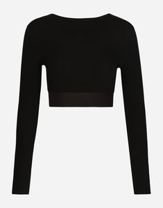 Round neck Long sleeves Form fitting The piece measures 36 cm from the rear seam on a size IT 40 The model is 175 cm tall and wears a size IT 40 Made in Italy Black High Neck Top With Ribbed Neckline, Elegant High Stretch Crew Neck Top, Elegant Crew Neck Top With High Stretch, Black Turtleneck Top With Ribbed Neckline, Fitted Cropped Tops With Ribbed Neckline, Fitted Fine Knit Long Sleeve Crew Neck Top, Fine Knit Crew Neck Top With Minimal Stretch, Fitted Cropped Fine Knit Tops, Fitted Black Long Sleeve Fine Knit Top