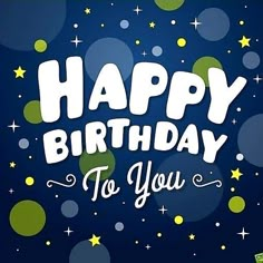 happy birthday to you card with stars and confetti on the blue sky background