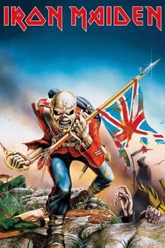 the cover art for iron maiden's album, featuring an image of a skeleton holding a