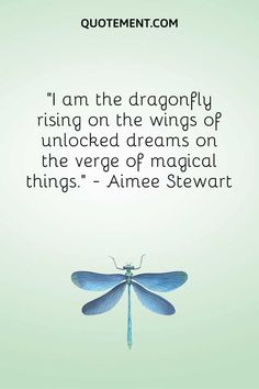 a blue dragonfly with the quote i am the dragonfly rising on the wings of unlocked