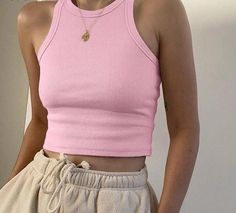 Pink Tops Color Crew, Solid Tank Tops, Yoga Exercise, Crop Tank Top, Sport Dress, Ribbed Tank Tops, Exercise Fitness