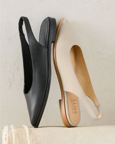 This sleek leather slingback is the perfect finishing touch for casual looks, holiday outfits, and everything in between. Fashioned with a pointed toe to elongate the leg, an elasticized slingback strap for perfect-fit ease, and a flat silhouette for day-to-night comfort.  By Frye. Elastic on one side of slingback strap. Leather-wrapped footbed. Leather and man-made sole. Chic Medium Width Slip-on Slingback Pumps, Spring Slingback Sandals With Leather Lining And Low Heel, Leather Slingback Pumps For Fall, Spring Low Heel Slingback Sandals With Leather Lining, Chic Everyday Slingback Pumps With Removable Insole, Chic Everyday Slingback Pumps With Pointed Toe, Fall Slingback Pumps With Heel Strap, Casual Leather Slingback Pumps For Work, Chic Fall Slingback Pumps With Heel Strap