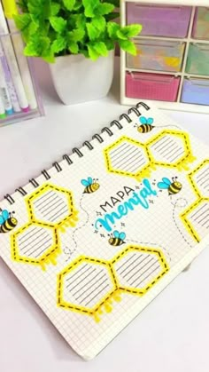 a notepad with bees and the words happy on it