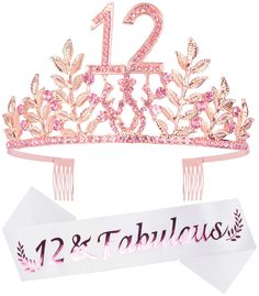 a pink tiara with the number twelve on it and a sign that says 12th birthday