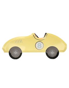 a yellow plastic toy car with black wheels