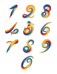 the numbers are made up of different colors and shapes, including one that looks like a spiral