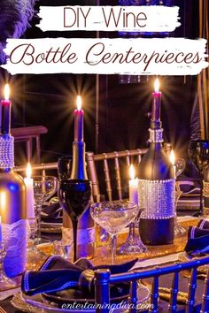 How To Decorate Wine Bottles For  Centerpieces | Great Gatsby Party Glass Bottle Candle Holder, Shoe Centerpieces