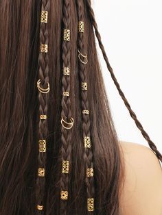 Color:Gold Style:Boho Pattern Type:Plants, All Over Print Material:Iron Element:Multiple Elements Diy Hair Rings, Hair Braid Beads, Hair Braid Rings, Hair Jewelry For Braids, Hair Charms, Dreadlock Beads, Hair Accessories Boho, Peinados Fáciles Para Cabello Corto, Hair Accessories Clips