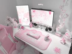 #setup #pink #girl Gamer Girl Setup Pink, Pink Set Up, Kawaii Technology, Pink Pc Setup, Pink Gaming Setup, Gamer Ideas, Pink Setup, Computer Ideas, Dream Setup