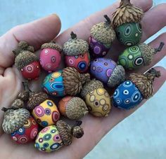 there are many different pictures of decorated eggs in the palm tree and pine cone decorations