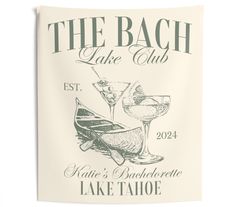 the beach lake club sign is displayed on a white wall with an image of two glasses and