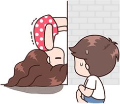 a person leaning against a wall with a donut on it's head and another person standing next to him