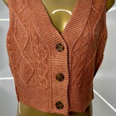 New With Tags Hooked Up By Iot Preppy Cable-Knit Sweater Vest In Brown Size S Brown Chunky Knit Top, Casual Brown Chunky Knit Top, Trendy Soft Knit Sweater Vest, Cozy Brown Knit Sweater Vest, Cozy Brown Knitted Top, Casual Knitted Vest For Fall, Casual Textured Knit Vest For Fall, Casual Brown Knitted Sweater Vest, Casual Textured Knit Vest