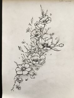 a pencil drawing of flowers on paper