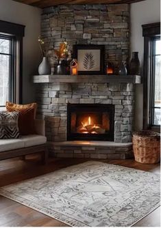 a living room with a fire place in it