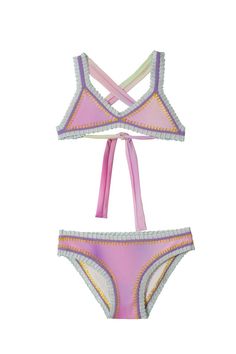 Pastel tie dye bikini features detailed embroidered trim and a triangle cut. Preppy Swimsuit, Tie Dye Rainbow, Preppy Summer Outfits, Pastel Tie Dye, Embroidered Trim, Cute Bathing Suits, Cute Preppy Outfits, Preppy Summer, Girls Boutique