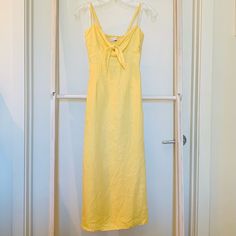 Faithfull The Brand Yellow Linen Dress, Size S, Us4, Aus8, 100% Linen. This Sunny Yellow Tie Front Midi Dress Was Made For Hot Summer Days And Breezy Beach Vacations. Offers Welcome! Yellow Linen Dress, Yellow Tie, Brand Dresses, Beach Vacations, Yellow Ties, Sunny Yellow, Faithfull The Brand, Linen Dress, Hot Summer