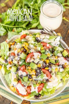 mexican chopped salad on a plate with dressing