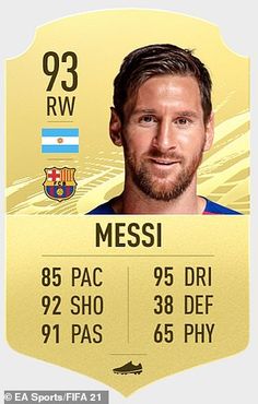 a soccer card with messi's face and number on the front, as well as his name