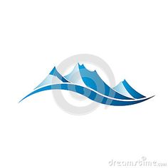 the mountain logo is blue and white with waves on it, as well as mountains