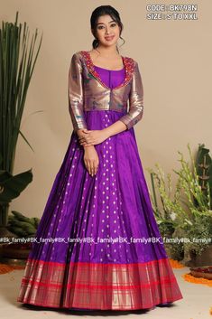 Paithani Saree Frock Design, Lehenga With Pattu Saree, Trendy Gown Designs, Dress From Paithani Saree, Long Frocks From Sarees, Lehanga Designs From Saree, Long Frocks With Coat Model, Kathpadar Saree Dress Design, Paithani Saree Dress Design Ideas