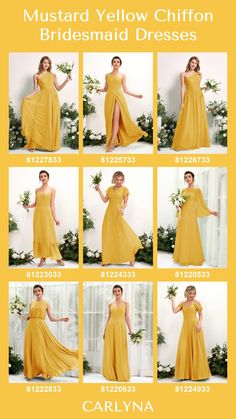 yellow chiffon bridesmaid dresses with high slits and open back in different styles