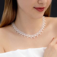 Simple Bridal Necklace, Elegant Crystal Necklace, Dainty Collar Necklace, Bridal Shower Gift, Wedding Gift by ZeyJewel on Etsy Dainty Beaded Jewelry, Simple Bridal Necklace, Beading Thread, Simple Pearl, Lace Necklace, Necklace Elegant, Necklace Bridal, Elegant Necklace, Bridal Shower Gift