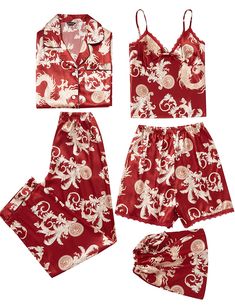 PRICES MAY VARY. 5PC PAJAMA SETS: The silk pajamas included a cami, a button-down sleepshirt, a pair of shorts, a pair of long pants, a bag.5pc pjs sets for year-round wear, meet the needs of your four seasons. SATIN SILK PAJAMAS:The pajama set with soft and smooth silky feel fabric,will keep you easeful while sleeping at night, that's ultra smooth against the skin so you can enjoy superior comfort. MULTIPLE WAYS TO MATCH:Cami top and shorts pajama set,cami and pants nightwear, button down pajam Amazon Silk Pajamas, Silk Cami Pajama Set, Classy Pajamas, Victorias Secret Silk Pajamas, Peter Alexander Pajamas Silk Red, Silk Print Pajamas, Birthday Pajamas, Anniversary Bedroom, Pajamas Satin