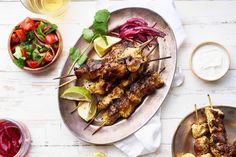 grilled chicken skewers with vegetables and fruit