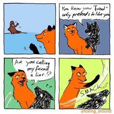 a comic strip with an image of a cat and a dog talking to each other