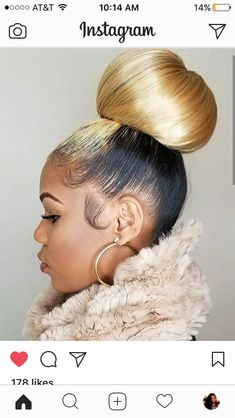 Love this hair color Bun Black Women, Blonde Updo, Black Hair Updo Hairstyles, Hair Fair, Top Knot Bun, Chignon Bun, Natural Hair Bun Styles, Prom Hair Updo