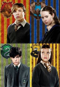 harry potter and hermione's hogwarts collaged in four different pictures