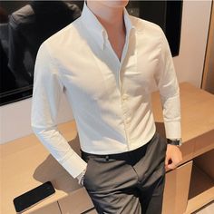 Men Spring and Autumn High Quality Business Dress Shirts/Male Slim Fit Luxury Dress Shirt Male Formal Button-Down Collar Shirt Business Dress Shirts, Men Spring, Business Dress, Luxury Dress, Business Dresses, Mens Spring, Collar Shirt, Button Down Collar, Spring And Autumn