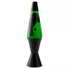 a black and green vase sitting on top of a table