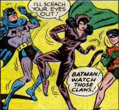 an old comic book cover with batman and catwoman in front of the caption