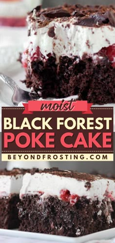 Black Forest Poke Cake, valentine's treats, valentine's day recipes, date night ideas Black Forest Poke Cake, Gooey Chocolate Cake, Cake Mix Ingredients, Chocolate Poke Cake, Lucky Leaf, Box Chocolate, Poke Cakes