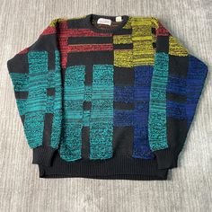 Vintage 2000s Basic Abstract Pattern Essential Streetwear Y2K Aesthetic Casual Preppy Multi Color Knit Sweater Large Mens Condition:  Excellent Used Condition  = No Flaws Measurements: Please see photos above for all measurements IF YOU BUY TWO OR MORE ITEMS USE THE CODE BUNDLE @ CHECK TO SAVE 20% WE SHIP WITHIN 24 HOURS AFTER PURCHASE! Please be aware that we do not offer free returns!! The Buyer is responsible for the cost of the return label.  Follow us on TikTok & Instagram @findsnostalgic a Green Y2k Style Winter Sweater, Y2k Fitted Crew Neck Sweater, Fitted Crew Neck Sweater Y2k Style, Fitted Crew Neck Y2k Sweater, Fitted Y2k Crew Neck Sweater, Black Y2k Knit Sweater, Retro Jacquard Knit Winter Tops, Y2k Crew Neck Knit Sweater, Green 90s Style Winter Sweater