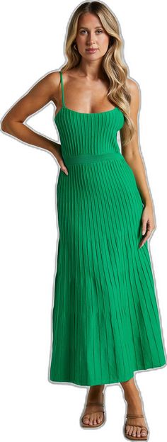 Green Knit Summer Dress, Spring A-line Knit Dresses, Chic Green Knit Midi Dress, Green Stretch Midi Dress For Spring, Green Knit Party Dress, Green Knit Midi Dress For Spring, Green Stretch Knee-length Dress, Elegant Green Knit Midi Dress, Green Stretch Midi-length Dress