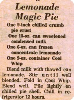 an old recipe for lemonade magic pie