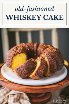 an old fashioned whiskey cake on a plate