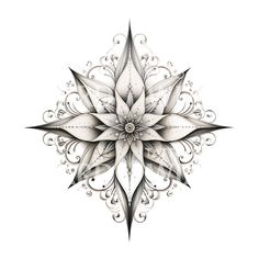 a drawing of a snowflake in black and white