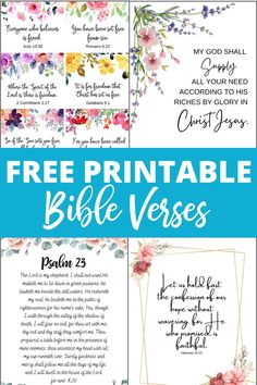 free printable bible verses with flowers and leaves on the bottom, in different colors