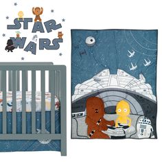 a baby crib with a star wars theme and an image of chew - o - lite